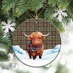 Scottish Scott Green Weathered Tartan Christmas Ceramic Ornament - Highland Cows Snow Style - Tartan Christmas Ornaments Scottish Plaid Tartan Plaid - ScotsTee - scotstee.com