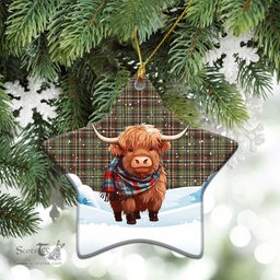 Scottish Scott Green Weathered Tartan Christmas Ceramic Ornament - Highland Cows Snow Style - Tartan Christmas Ornaments Scottish Plaid Tartan Plaid - ScotsTee - scotstee.com