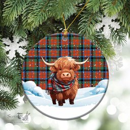 Scottish McNaughton Ancient Tartan Christmas Ceramic Ornament - Highland Cows Snow Style - Tartan Christmas Ornaments Scottish Plaid Tartan Plaid - ScotsTee - scotstee.com