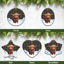 Scottish Stewart Old Weathered Tartan Christmas Ceramic Ornament - Highland Cows Snow Style - Tartan Christmas Ornaments Scottish Plaid Tartan Plaid - ScotsTee - scotstee.com