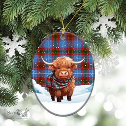 Scottish Pentland Tartan Christmas Ceramic Ornament - Highland Cows Snow Style - Tartan Christmas Ornaments Scottish Plaid Tartan Plaid - ScotsTee - scotstee.com