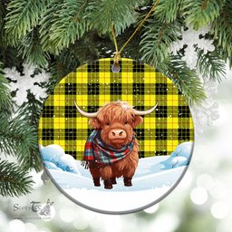 Scottish McLeod of Lewis Modern Tartan Christmas Ceramic Ornament - Highland Cows Snow Style - Tartan Christmas Ornaments Scottish Plaid Tartan Plaid - ScotsTee - scotstee.com
