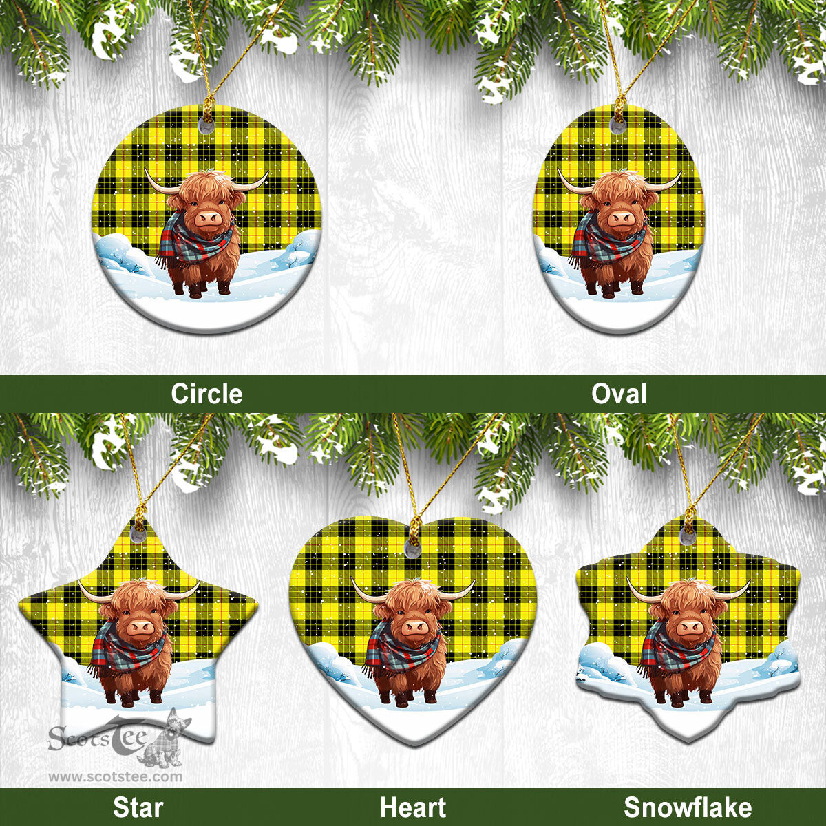 Scottish McLeod of Lewis Modern Tartan Christmas Ceramic Ornament - Highland Cows Snow Style - Tartan Christmas Ornaments Scottish Plaid Tartan Plaid - ScotsTee - scotstee.com