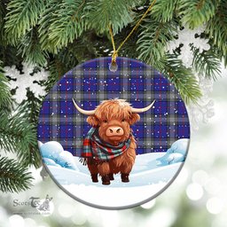Scottish Kinnaird Tartan Christmas Ceramic Ornament - Highland Cows Snow Style - Tartan Christmas Ornaments Scottish Plaid Tartan Plaid - ScotsTee - scotstee.com