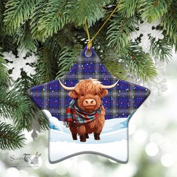 Scottish Kinnaird Tartan Christmas Ceramic Ornament - Highland Cows Snow Style - Tartan Christmas Ornaments Scottish Plaid Tartan Plaid - ScotsTee - scotstee.com