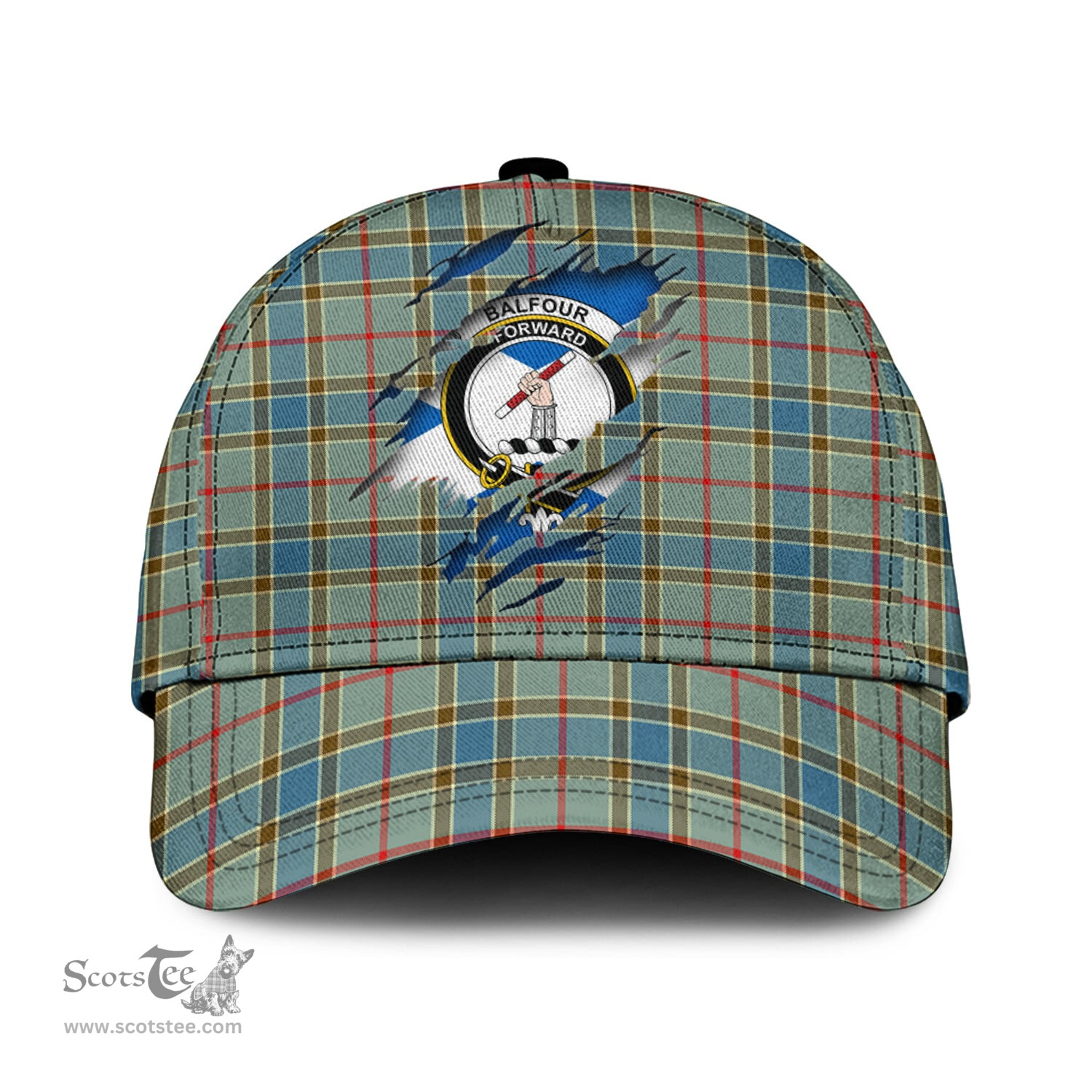Scottish Balfour Blue Family Crest In Me Style Tartan Cap ScotsTee Shop - Tartan Plaid - scotstee.com