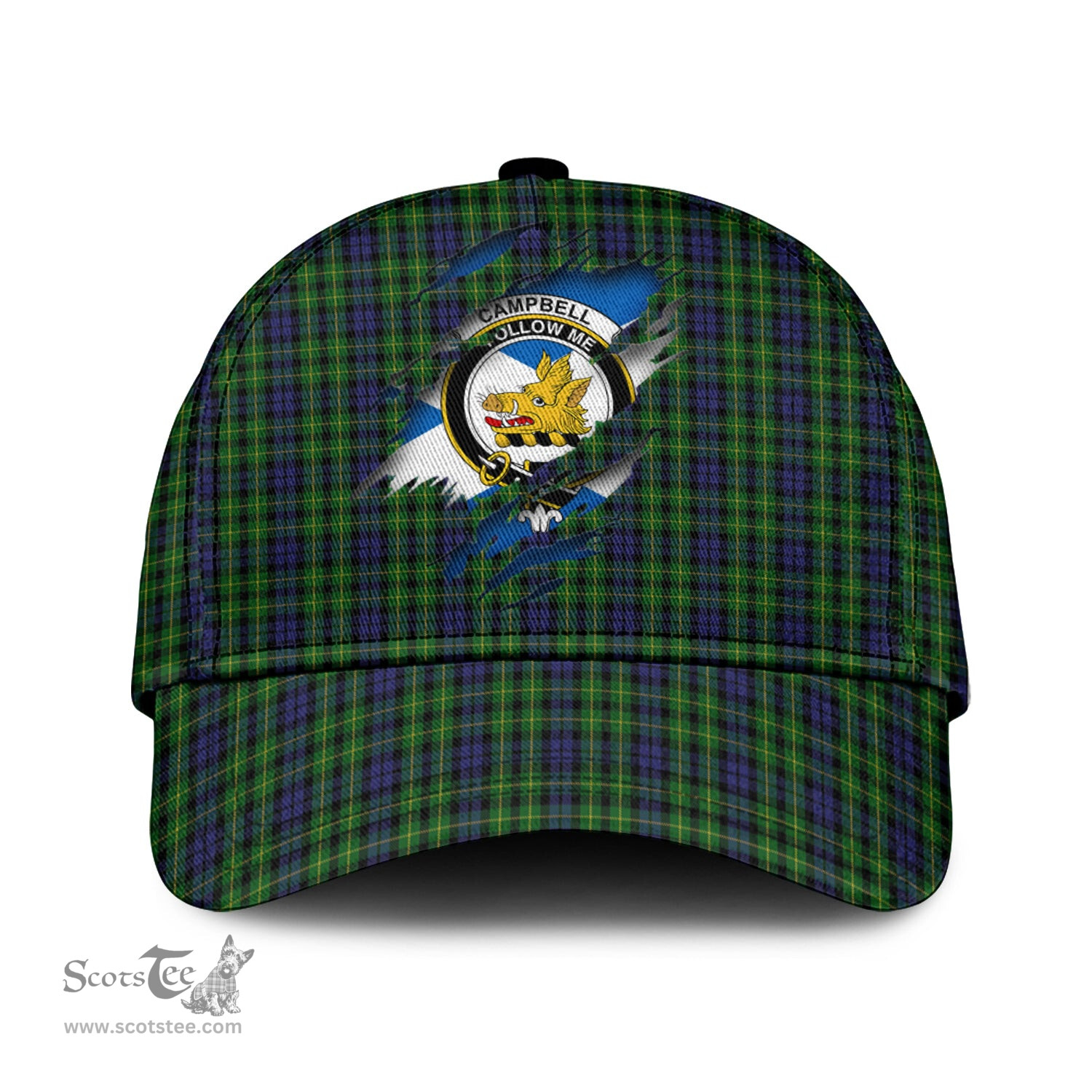 Scottish Campbell of Breadalbane Family Crest In Me Style Tartan Cap ScotsTee Shop - Tartan Plaid - scotstee.com