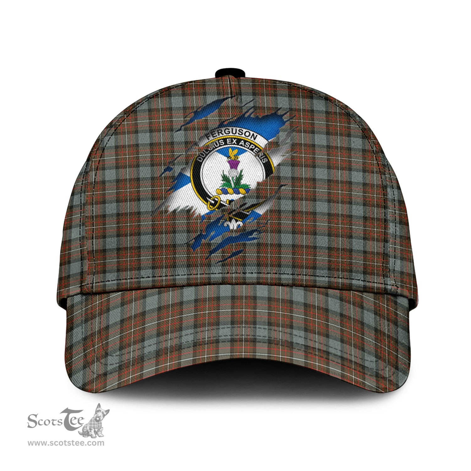 Scottish Ferguson Weathered Family Crest In Me Style Tartan Cap ScotsTee Shop - Tartan Plaid - scotstee.com