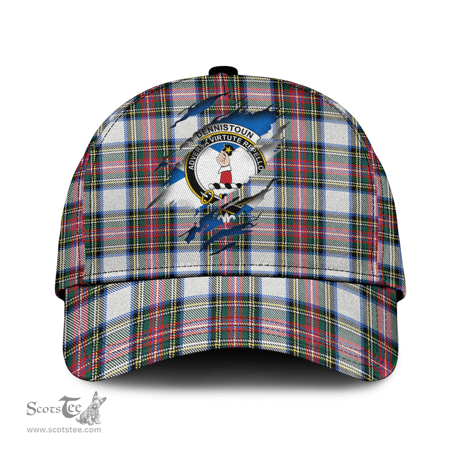 Scottish Dennistoun Family Crest In Me Style Tartan Cap ScotsTee Shop - Tartan Plaid - scotstee.com