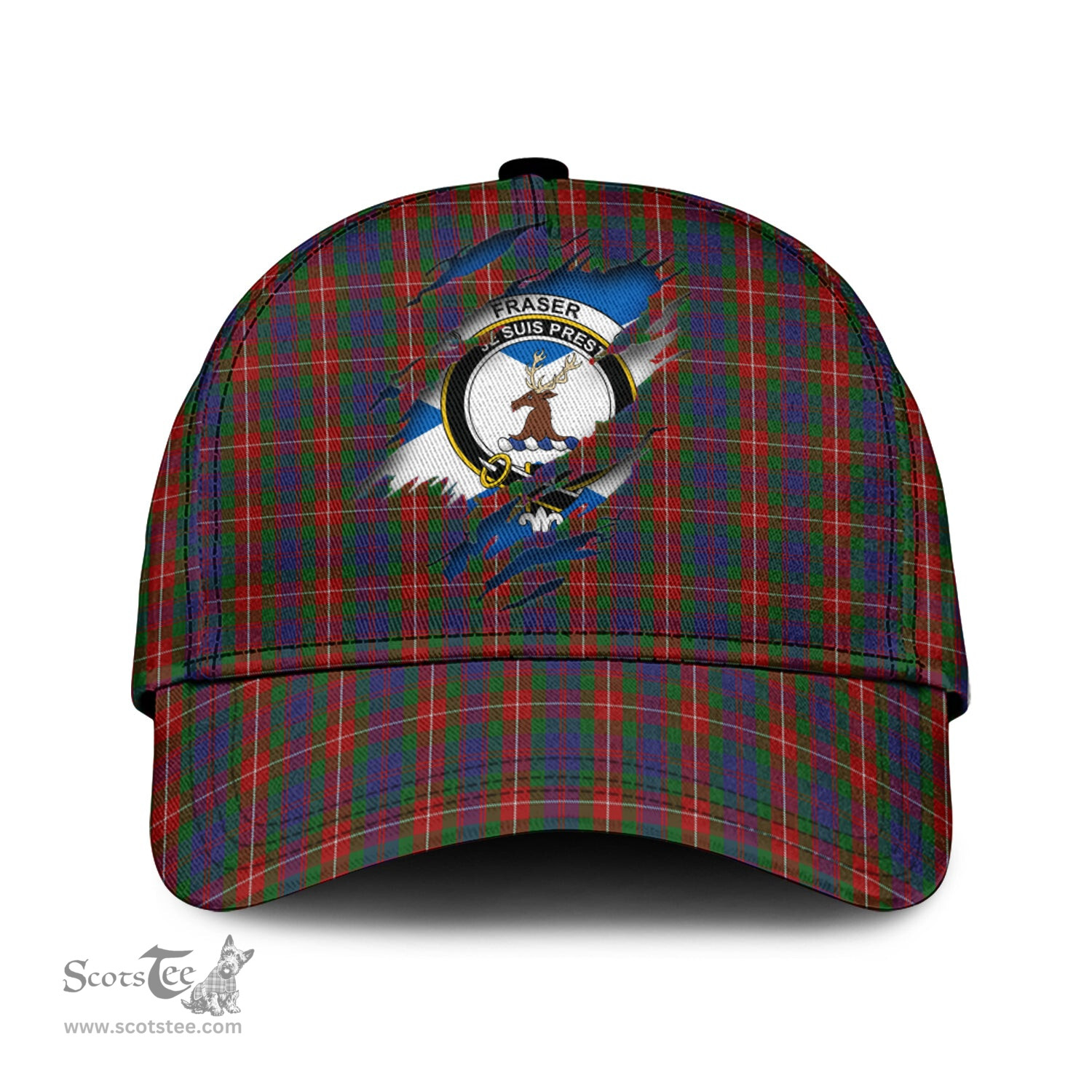 Scottish Fraser of Lovat Family Crest In Me Style Tartan Cap ScotsTee Shop - Tartan Plaid - scotstee.com