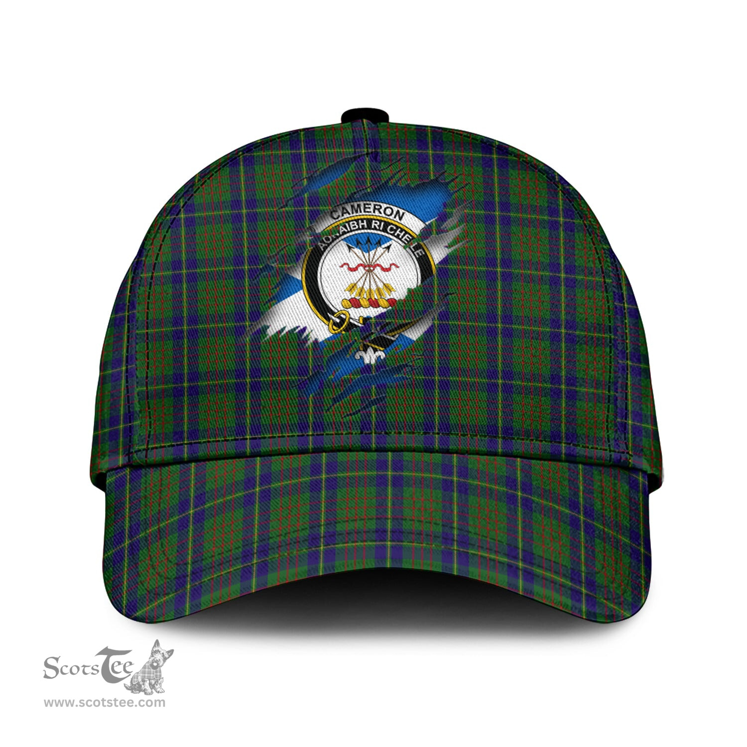 Scottish Cameron of Lochiel Hunting Family Crest In Me Style Tartan Cap ScotsTee Shop - Tartan Plaid - scotstee.com
