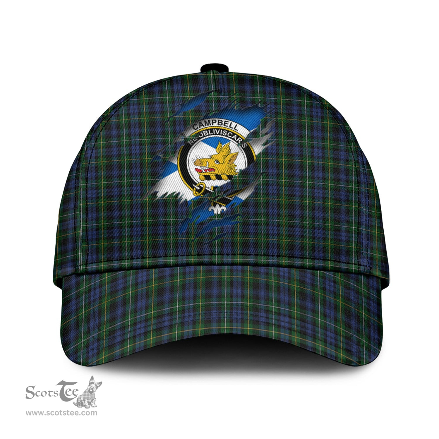 Scottish Campbell of Argyll #01 Family Crest In Me Style Tartan Cap ScotsTee Shop - Tartan Plaid - scotstee.com