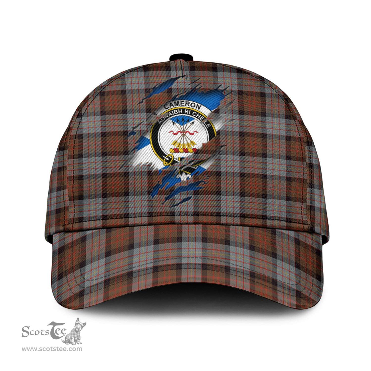 Scottish Cameron of Erracht Weathered Family Crest In Me Style Tartan Cap ScotsTee Shop - Tartan Plaid - scotstee.com