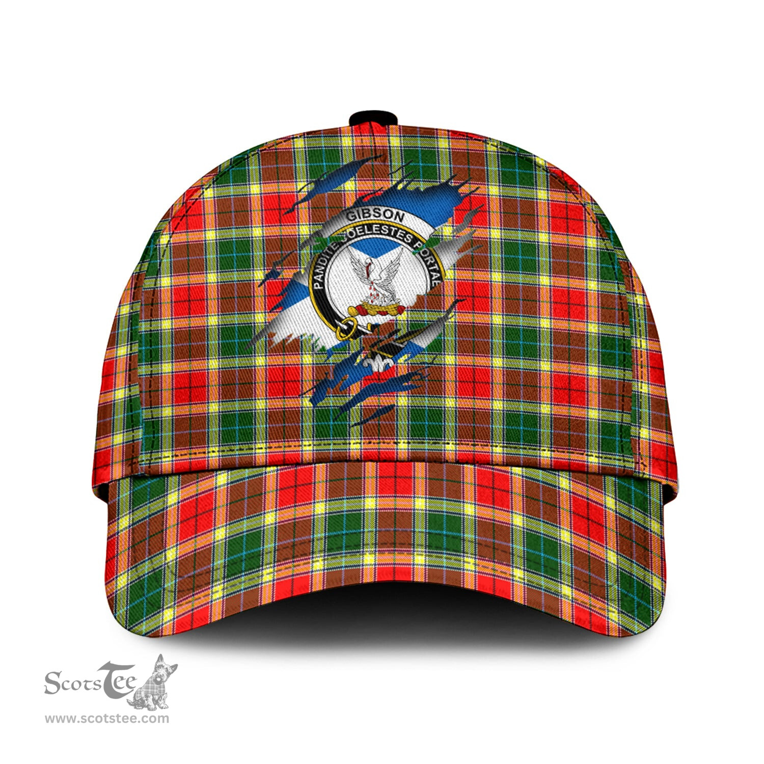 Scottish Gibsone (Gibson - Gibbs) Family Crest In Me Style Tartan Cap ScotsTee Shop - Tartan Plaid - scotstee.com