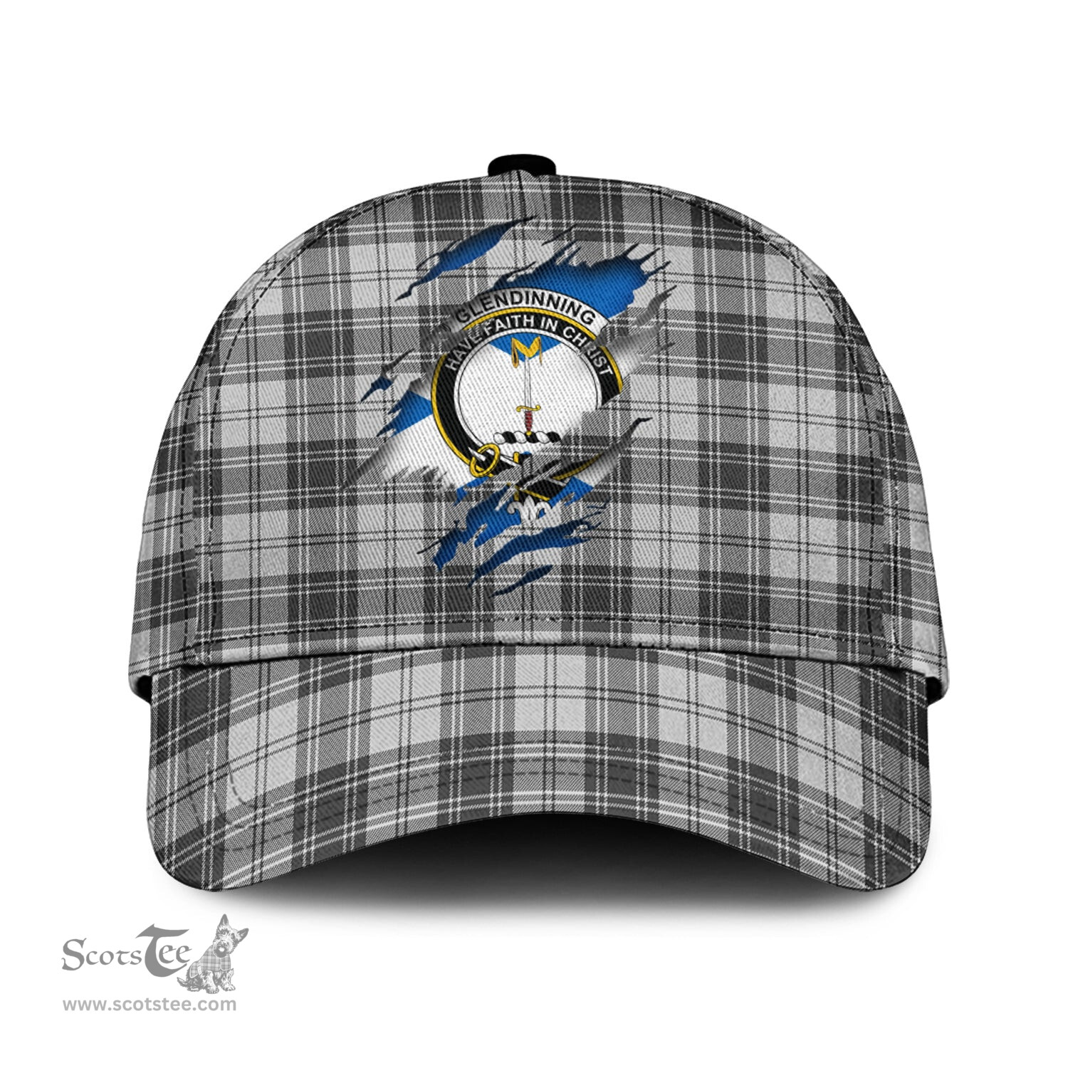 Scottish Glendinning Family Crest In Me Style Tartan Cap ScotsTee Shop - Tartan Plaid - scotstee.com