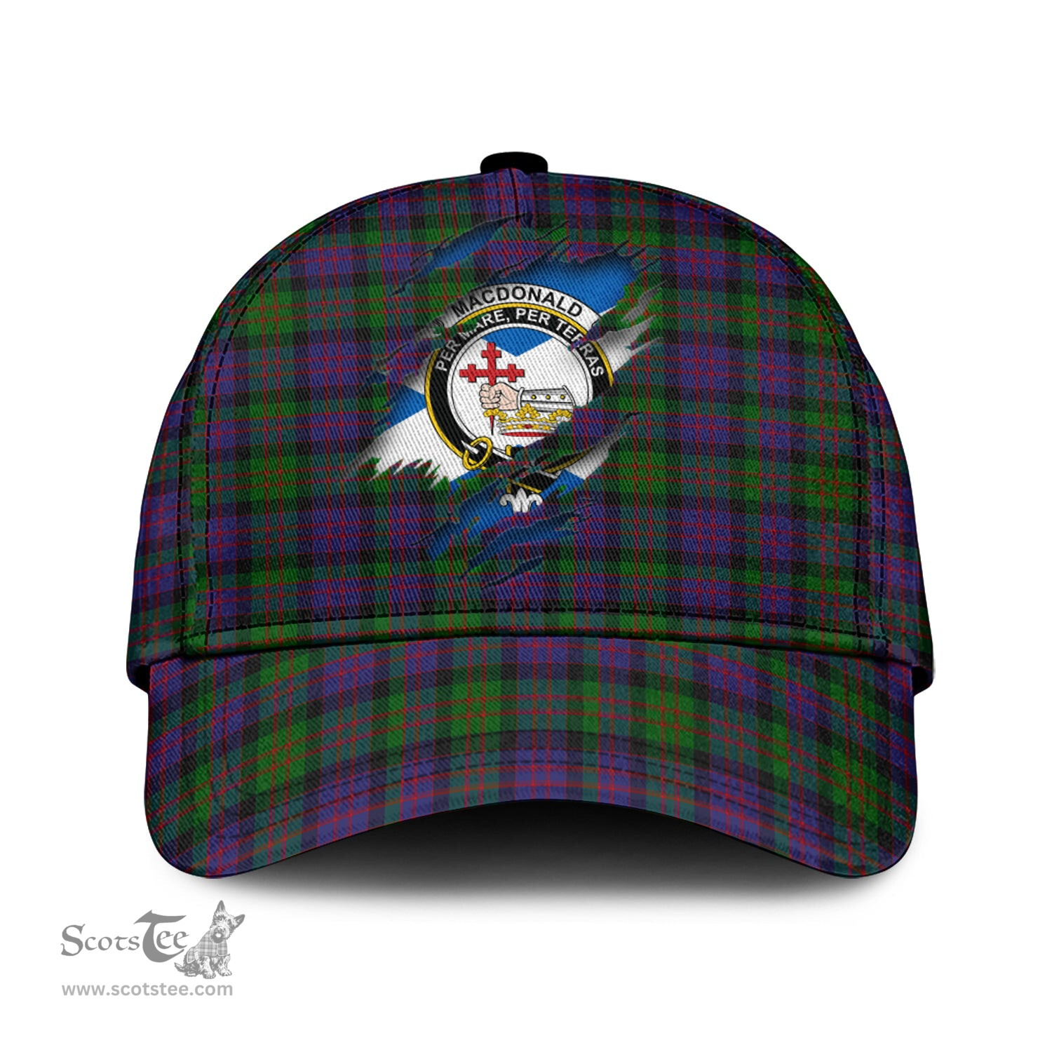 Scottish MacDonald Family Crest In Me Style Tartan Cap ScotsTee Shop - Tartan Plaid - scotstee.com
