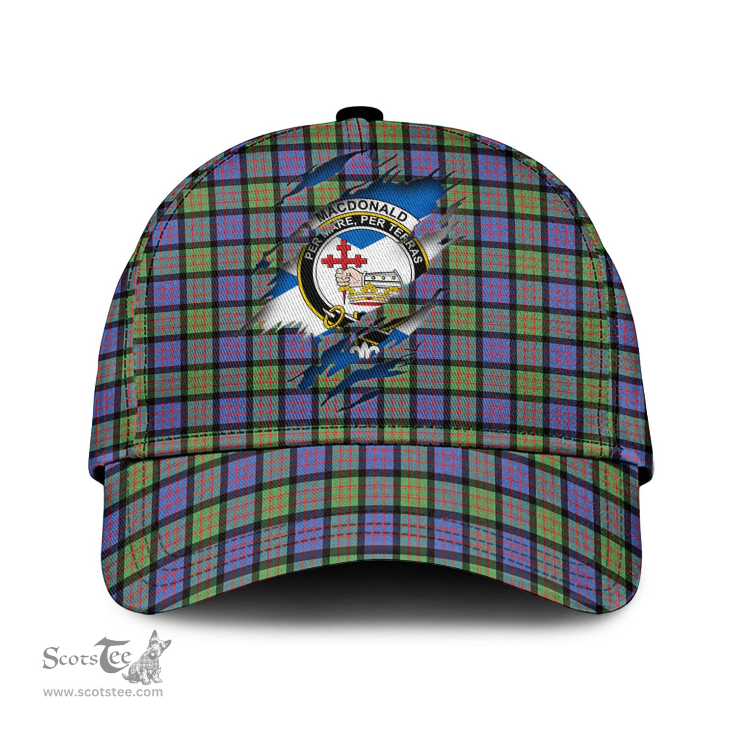 Scottish MacDonald Ancient Family Crest In Me Style Tartan Cap ScotsTee Shop - Tartan Plaid - scotstee.com