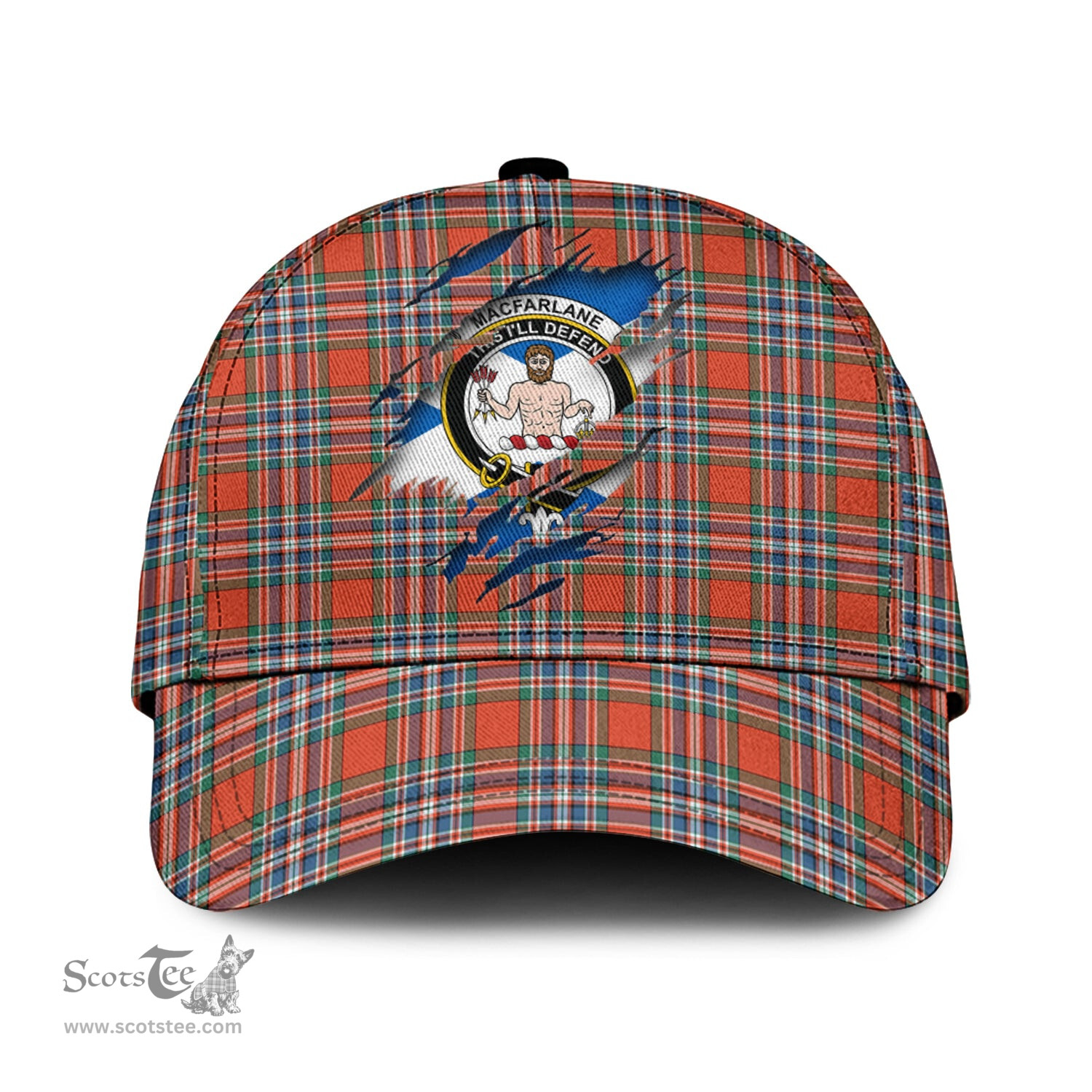Scottish MacFarlane Ancient Family Crest In Me Style Tartan Cap ScotsTee Shop - Tartan Plaid - scotstee.com