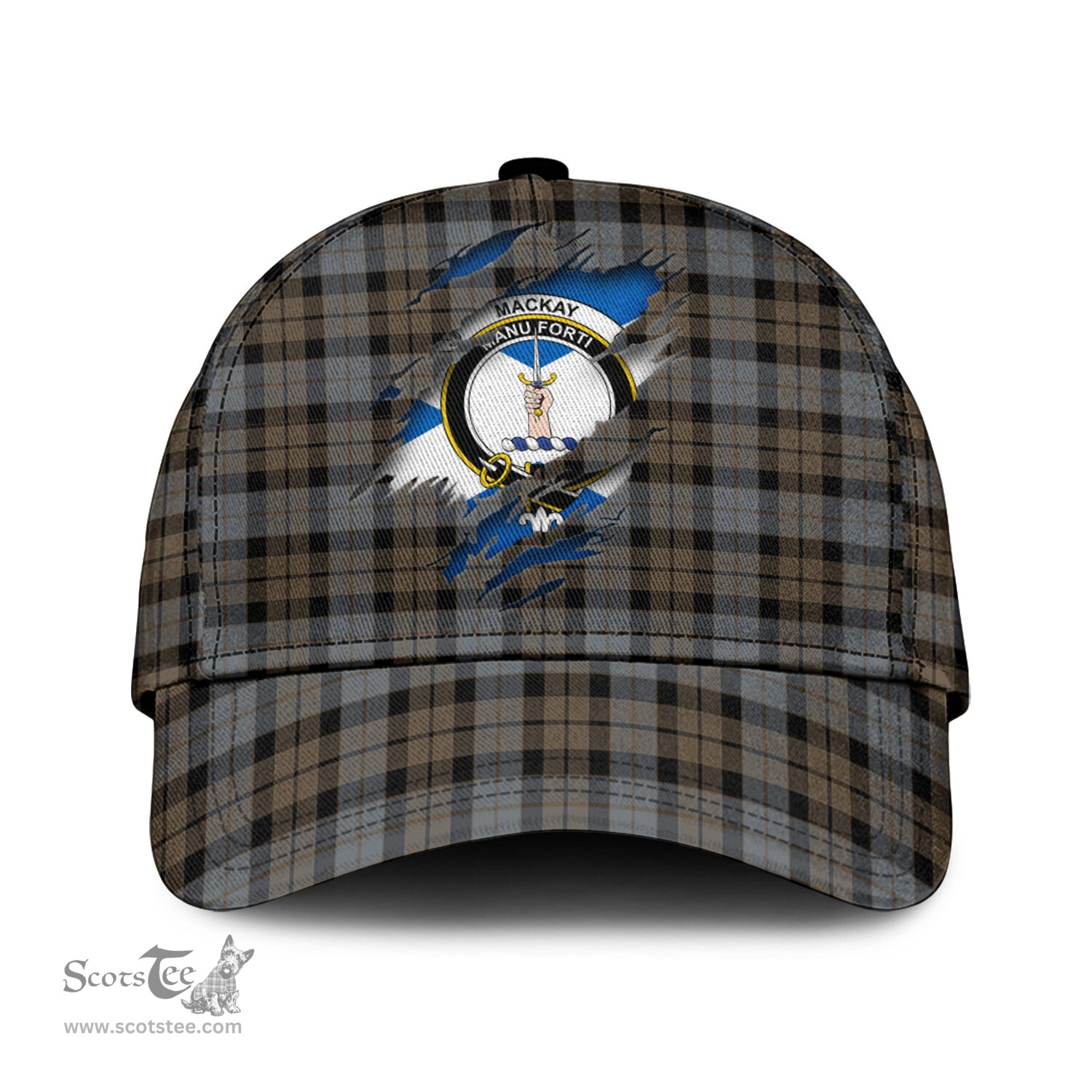 Scottish MacKay Weathered Family Crest In Me Style Tartan Cap ScotsTee Shop - Tartan Plaid - scotstee.com