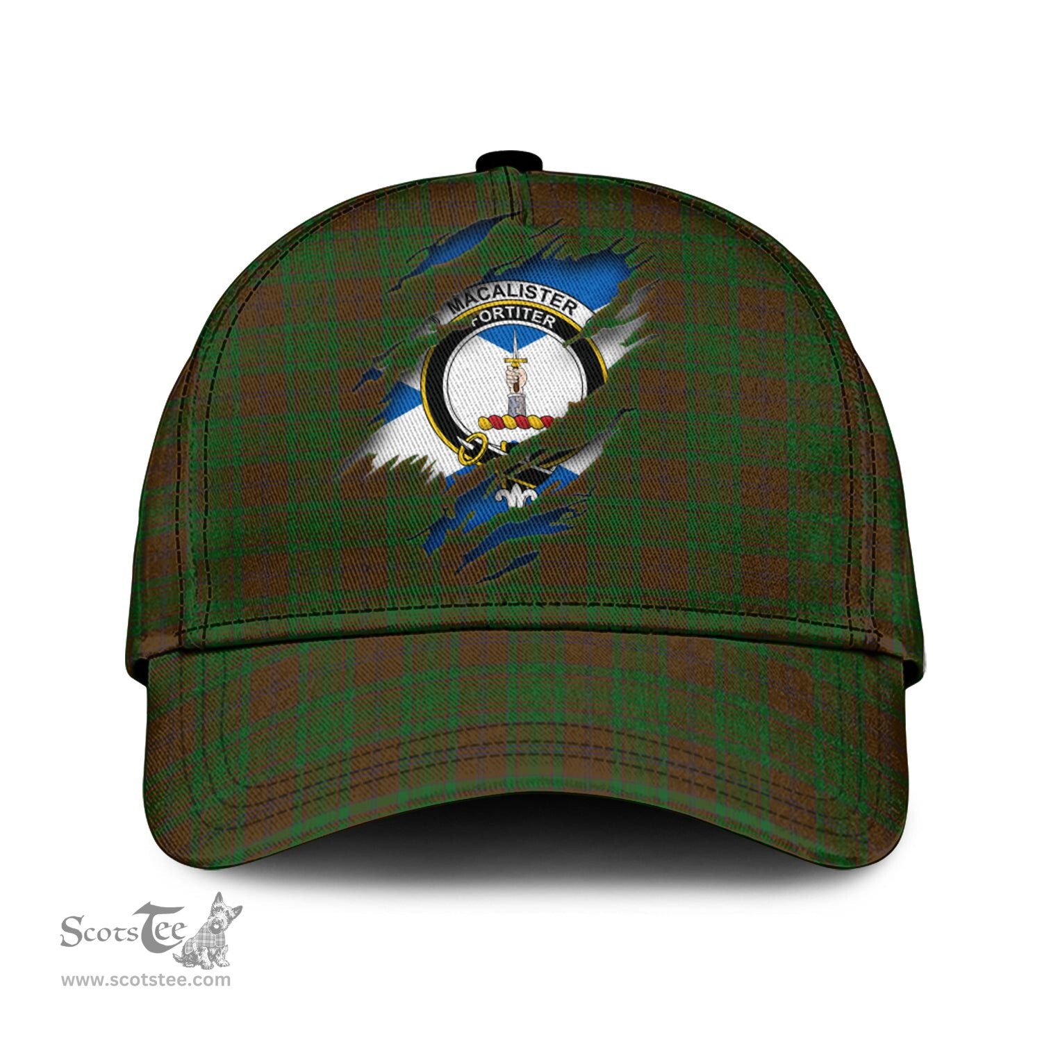 Scottish MacAlister of Glenbarr Hunting Family Crest In Me Style Tartan Cap ScotsTee Shop - Tartan Plaid - scotstee.com