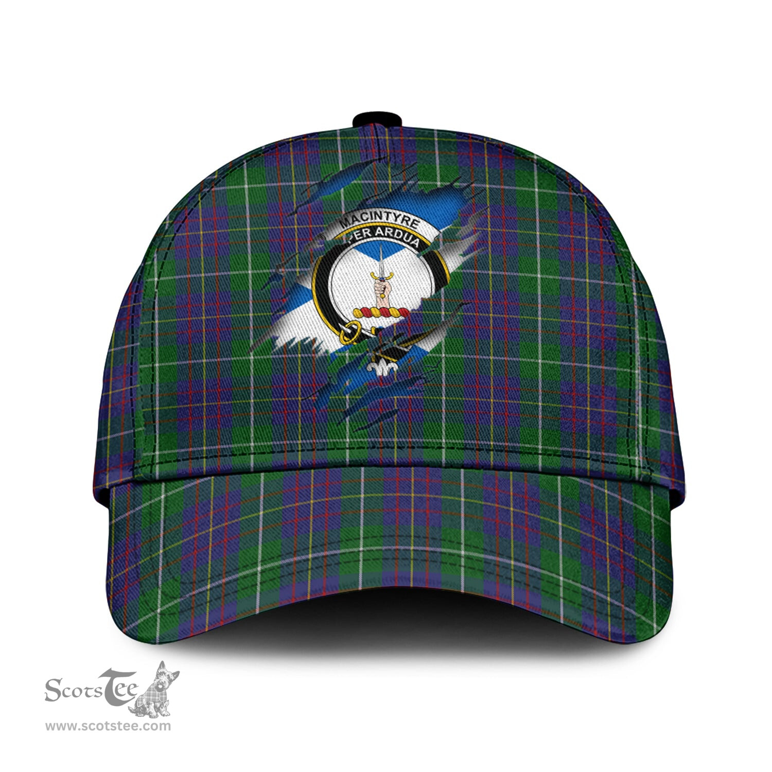 Scottish MacIntyre Inglis Family Crest In Me Style Tartan Cap ScotsTee Shop - Tartan Plaid - scotstee.com