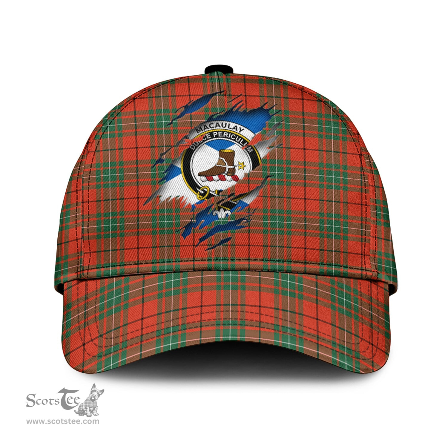 Scottish MacAulay Ancient Family Crest In Me Style Tartan Cap ScotsTee Shop - Tartan Plaid - scotstee.com