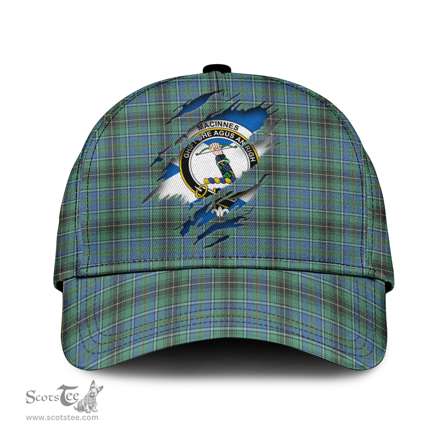 Scottish MacInnes Ancient Family Crest In Me Style Tartan Cap ScotsTee Shop - Tartan Plaid - scotstee.com