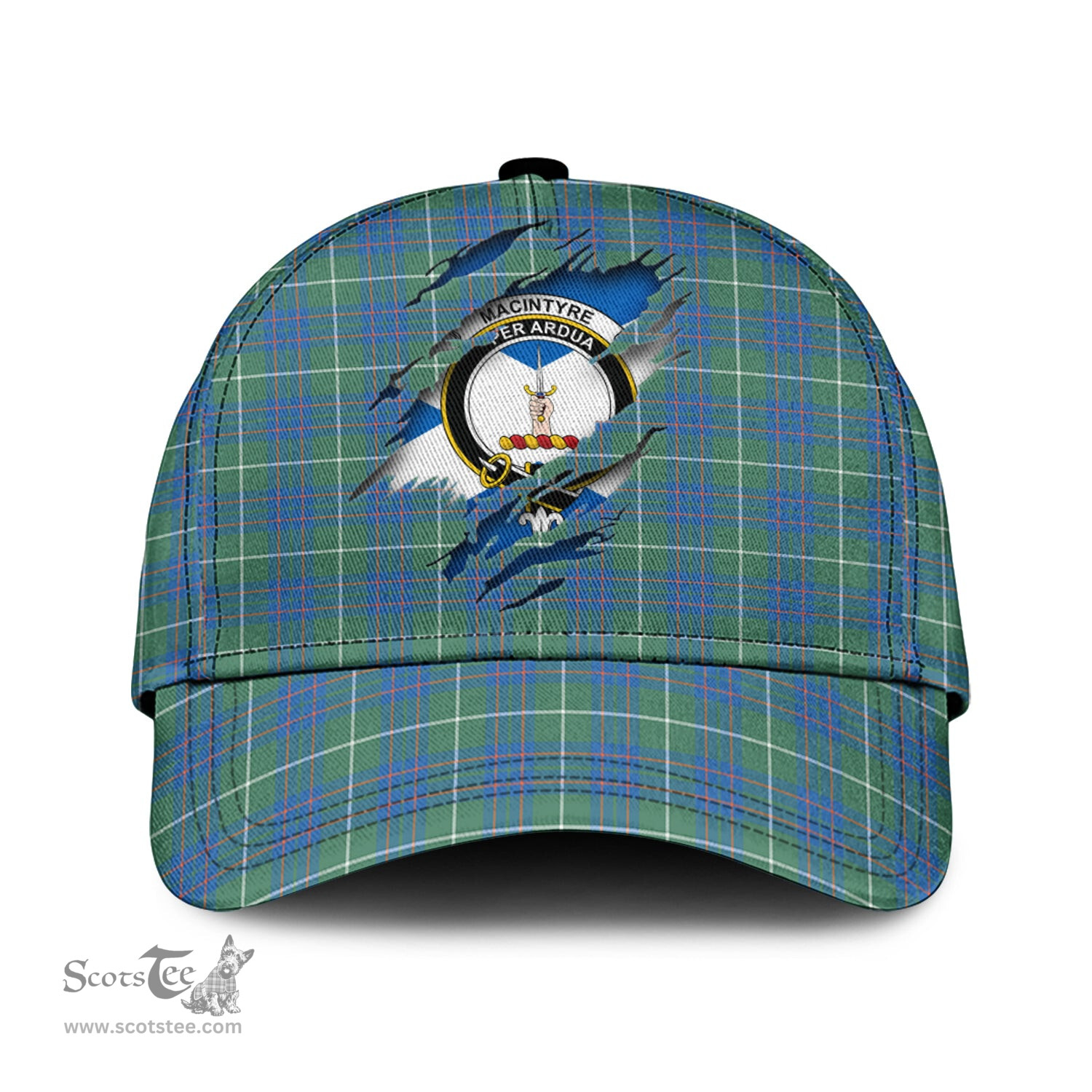 Scottish MacIntyre Hunting Ancient Family Crest In Me Style Tartan Cap ScotsTee Shop - Tartan Plaid - scotstee.com
