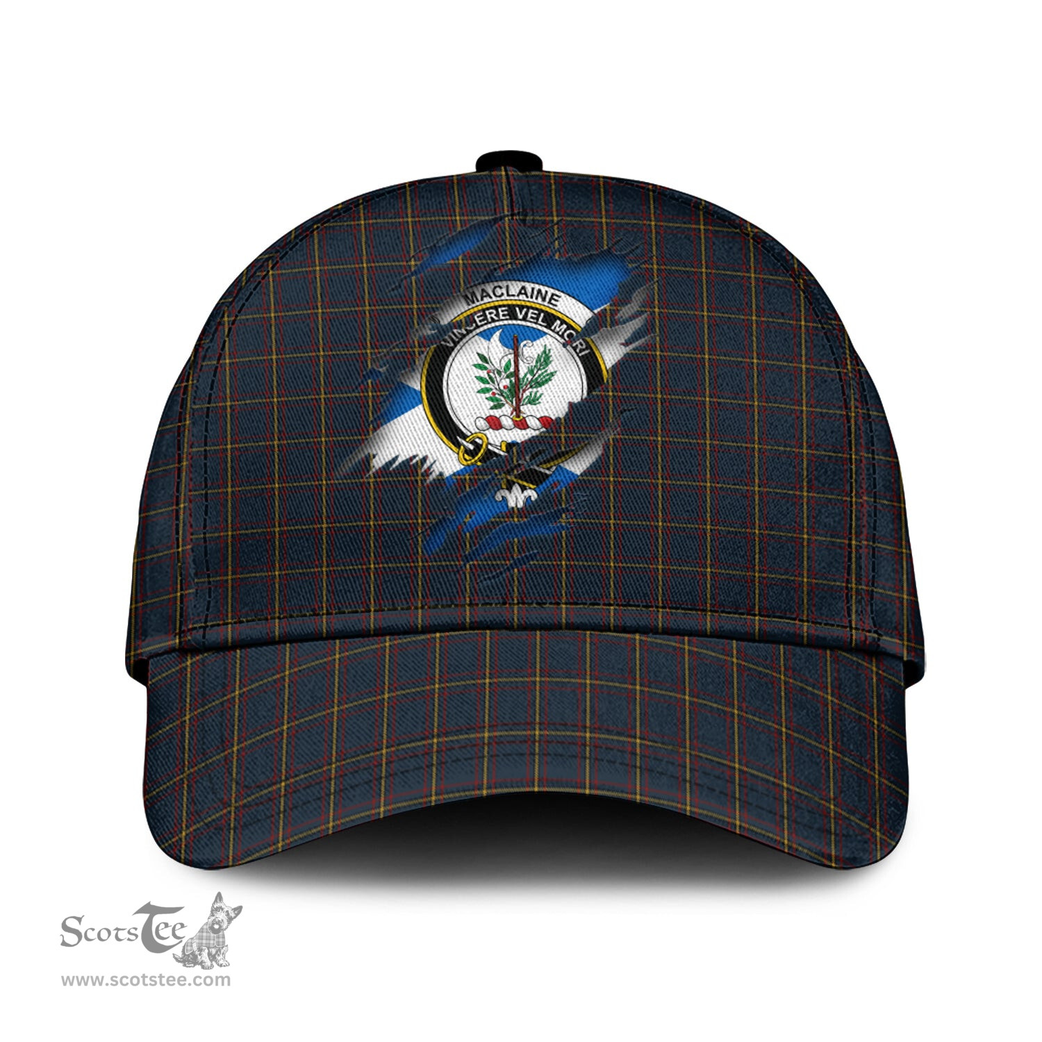 Scottish MacLaine of Lochbuie Hunting Family Crest In Me Style Tartan Cap ScotsTee Shop - Tartan Plaid - scotstee.com