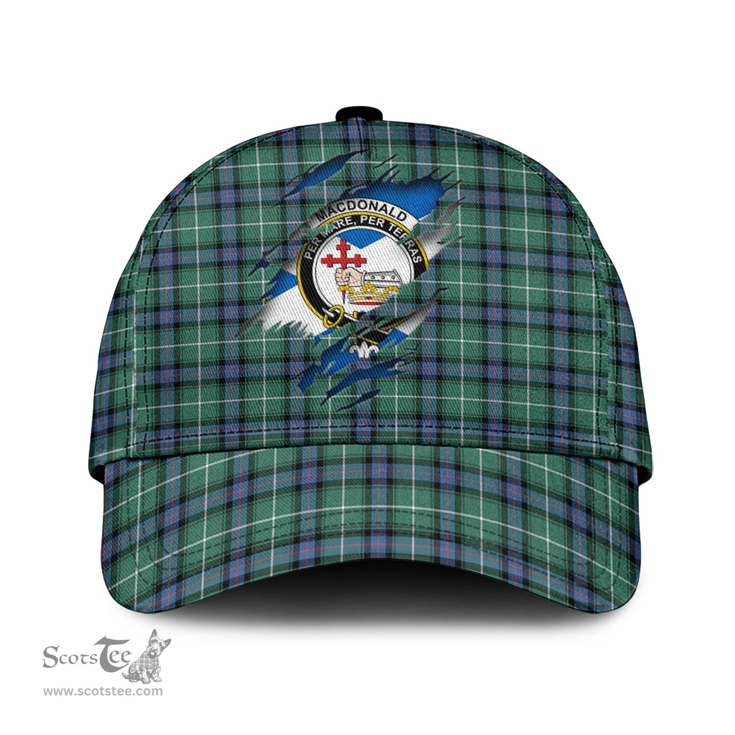 Scottish MacDonald of the Isles Hunting Ancient Family Crest In Me Style Tartan Cap ScotsTee Shop - Tartan Plaid - scotstee.com
