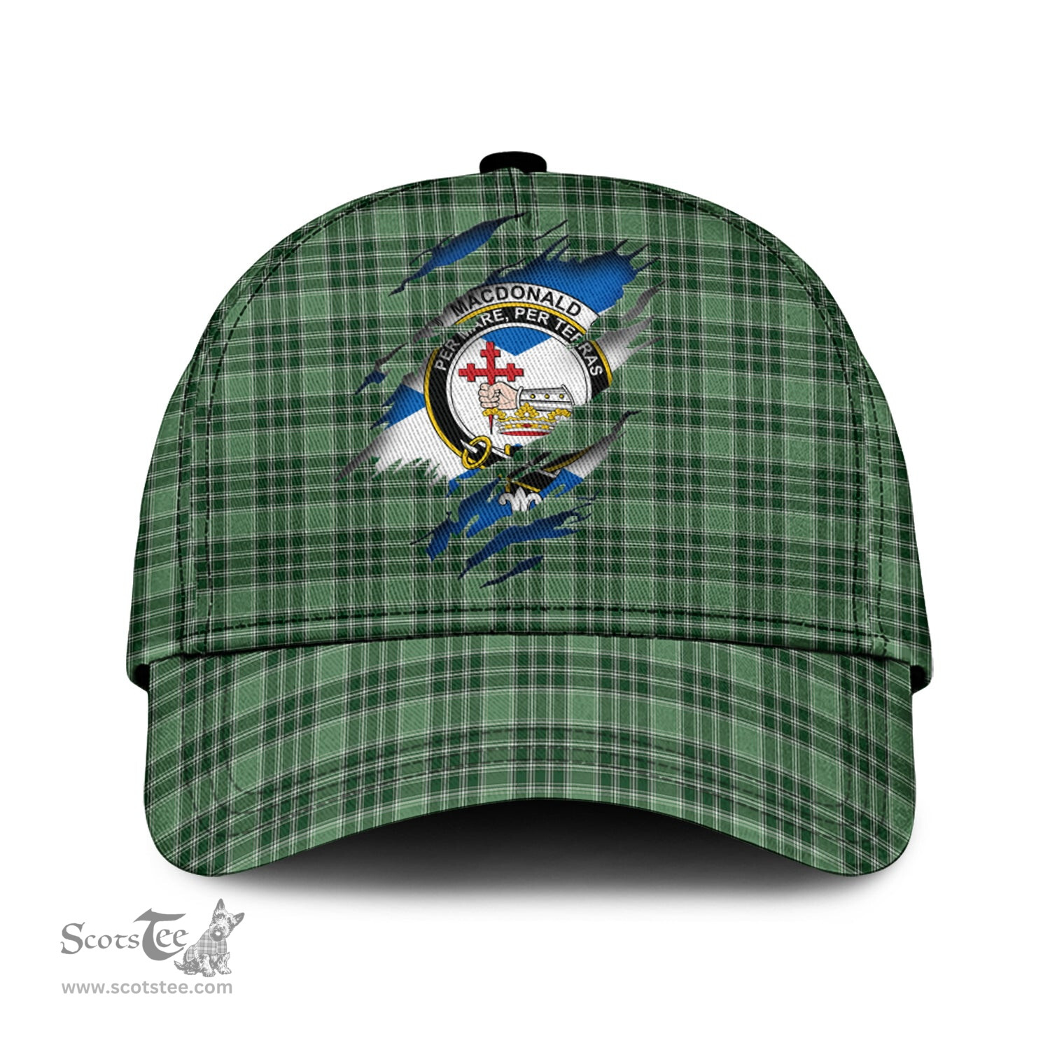 Scottish MacDonald Lord of the Isles Hunting Family Crest In Me Style Tartan Cap ScotsTee Shop - Tartan Plaid - scotstee.com