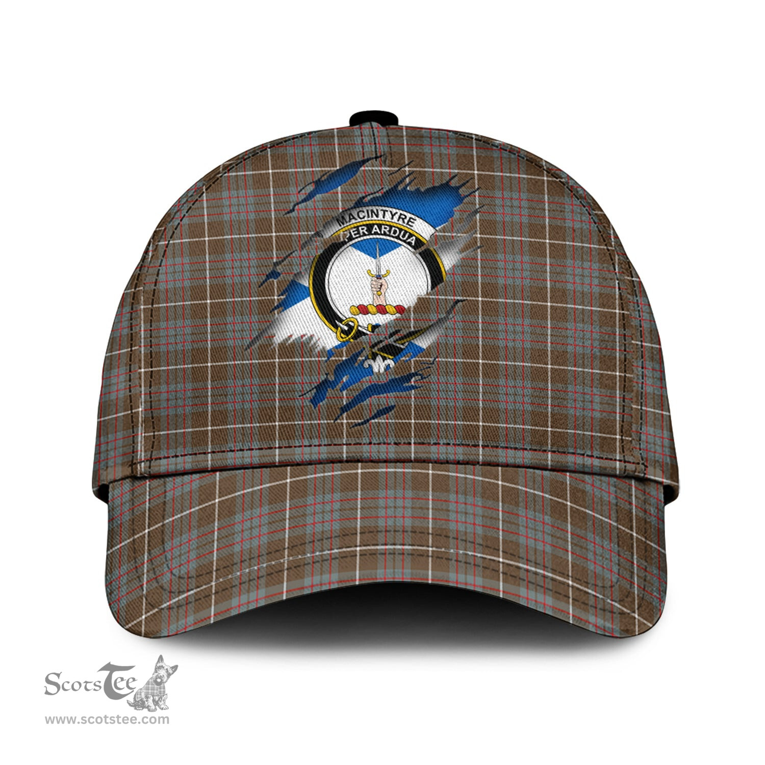 Scottish MacIntyre Hunting Weathered Family Crest In Me Style Tartan Cap ScotsTee Shop - Tartan Plaid - scotstee.com