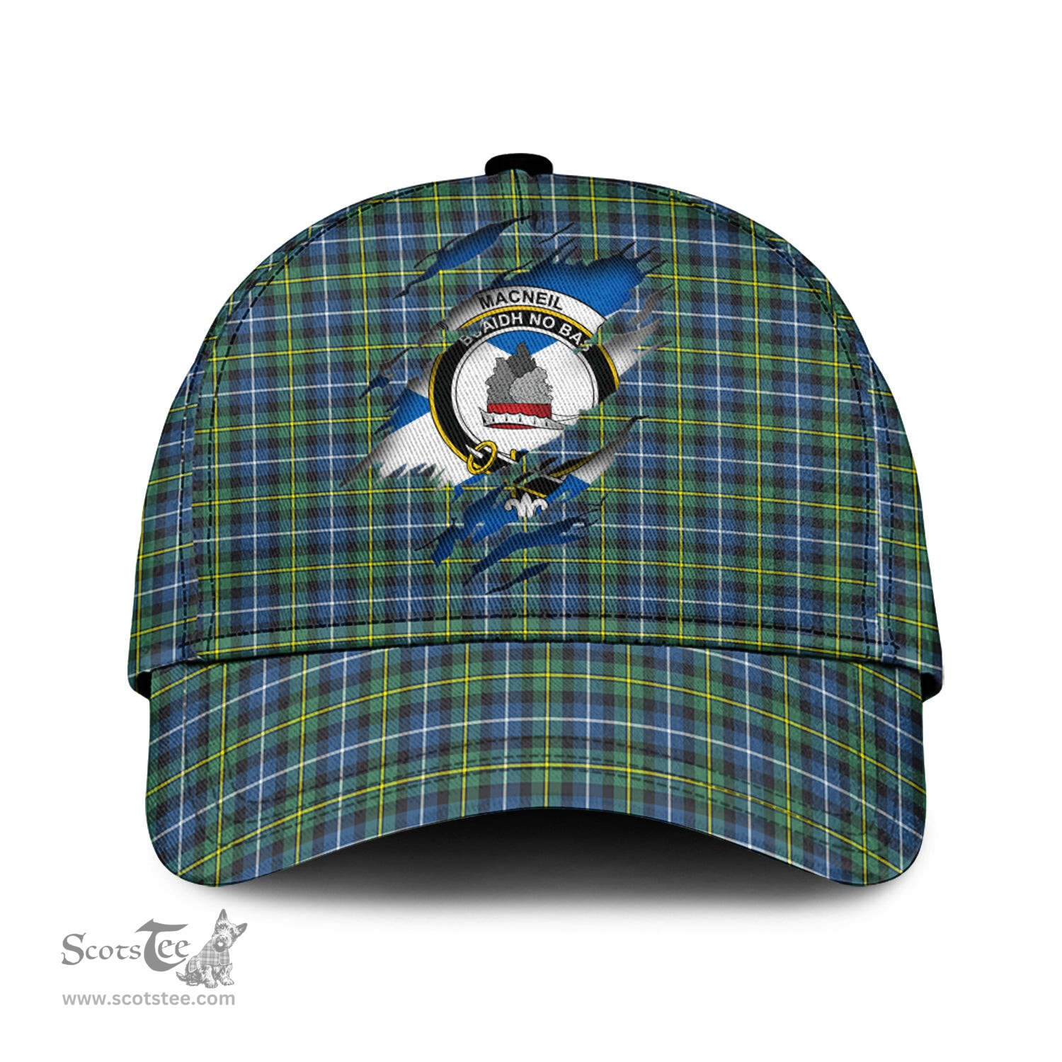 Scottish MacNeil of Barra Ancient Family Crest In Me Style Tartan Cap ScotsTee Shop - Tartan Plaid - scotstee.com