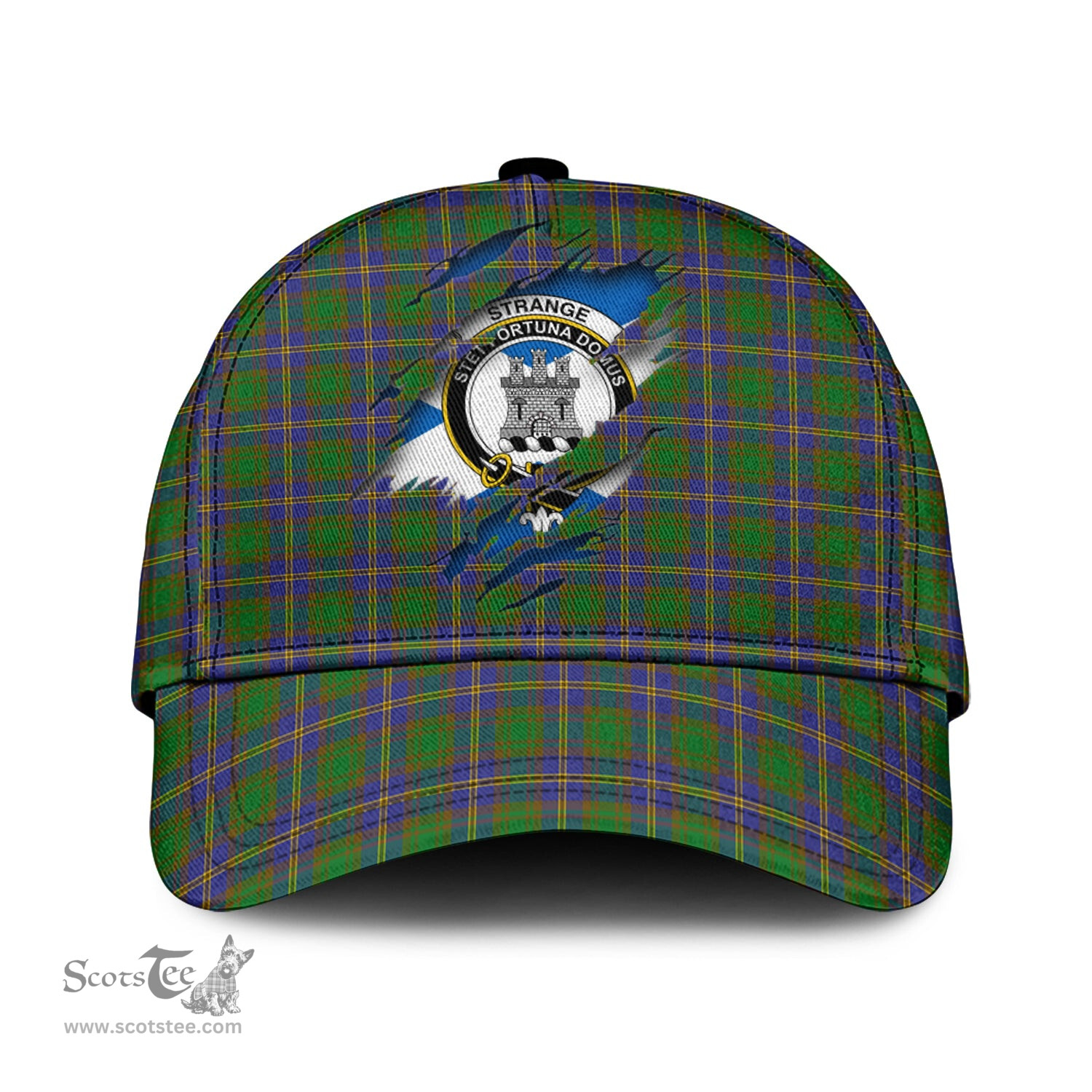 Scottish Strange of Balkaskie Family Crest In Me Style Tartan Cap ScotsTee Shop - Tartan Plaid - scotstee.com