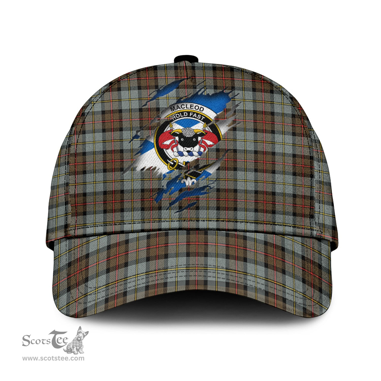 Scottish MacLeod of Harris Weathered Family Crest In Me Style Tartan Cap ScotsTee Shop - Tartan Plaid - scotstee.com