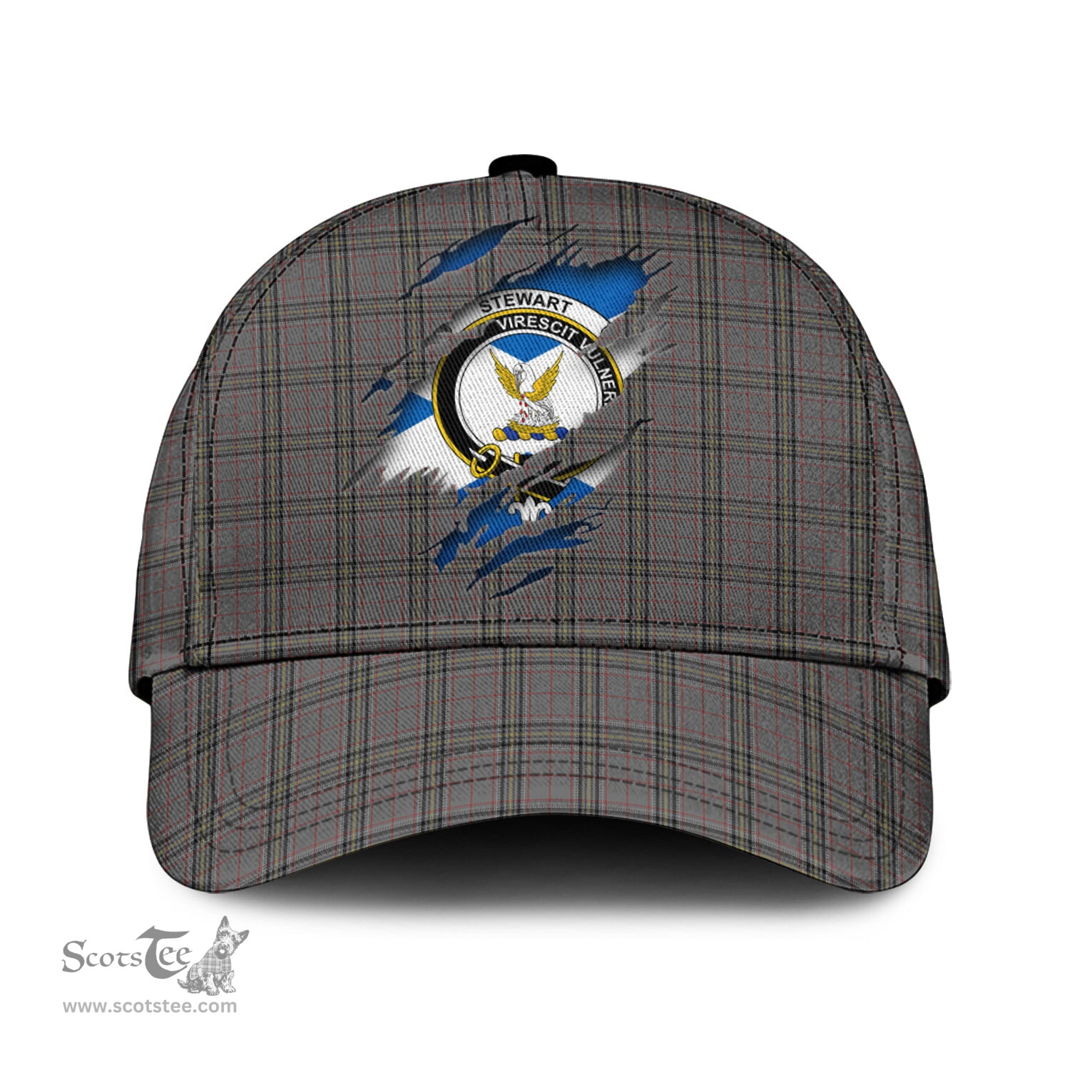 Scottish Stewart Grey Family Crest In Me Style Tartan Cap ScotsTee Shop - Tartan Plaid - scotstee.com