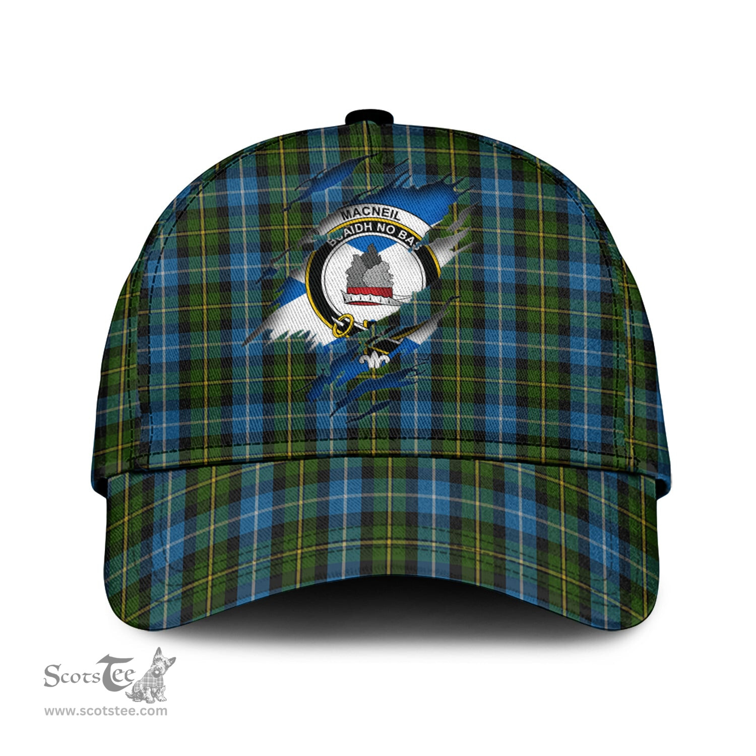 Scottish MacNeil of Barra Family Crest In Me Style Tartan Cap ScotsTee Shop - Tartan Plaid - scotstee.com
