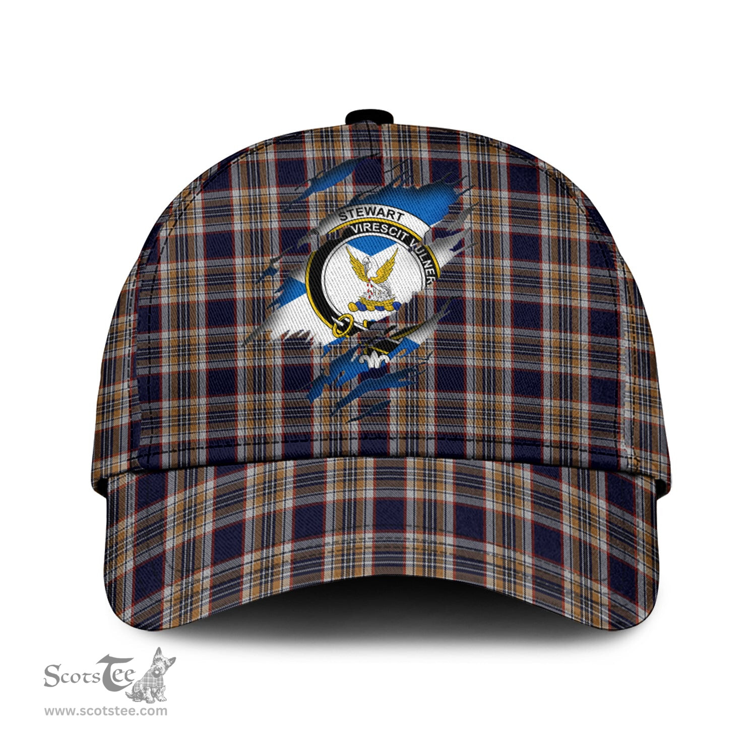 Scottish Stewart Navy Family Crest In Me Style Tartan Cap ScotsTee Shop - Tartan Plaid - scotstee.com