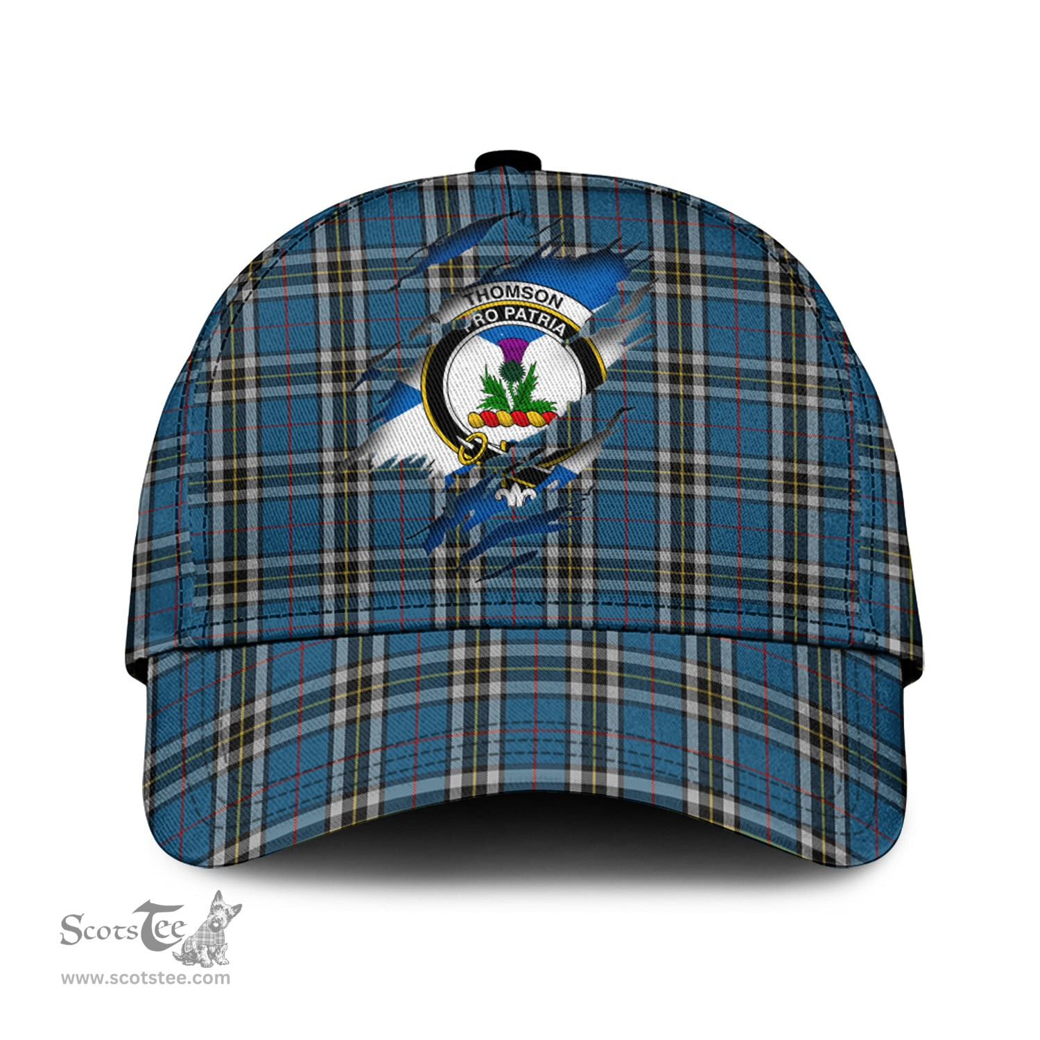 Scottish Thomson Dress Blue Family Crest In Me Style Tartan Cap ScotsTee Shop - Tartan Plaid - scotstee.com