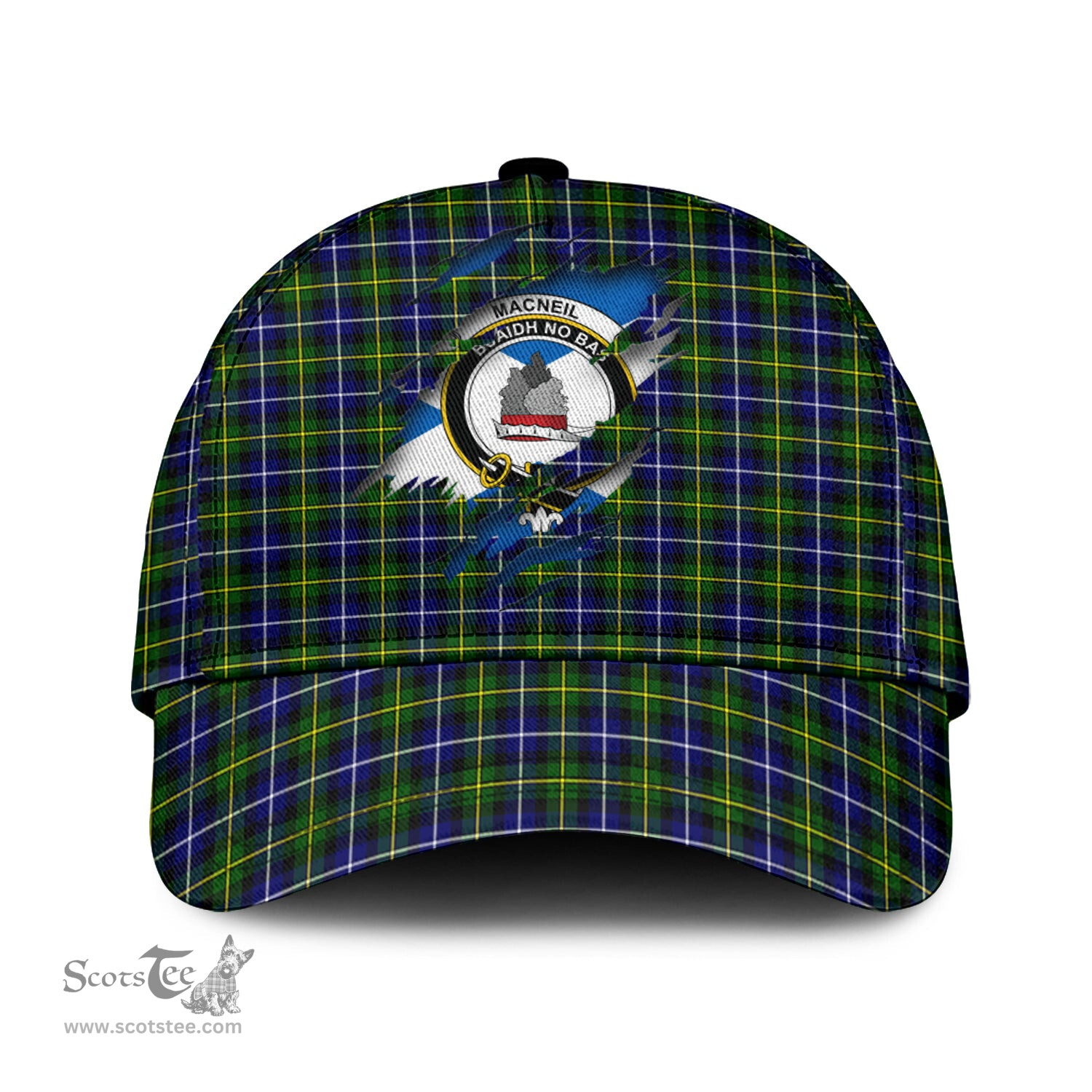 Scottish MacNeil of Barra Modern Family Crest In Me Style Tartan Cap ScotsTee Shop - Tartan Plaid - scotstee.com