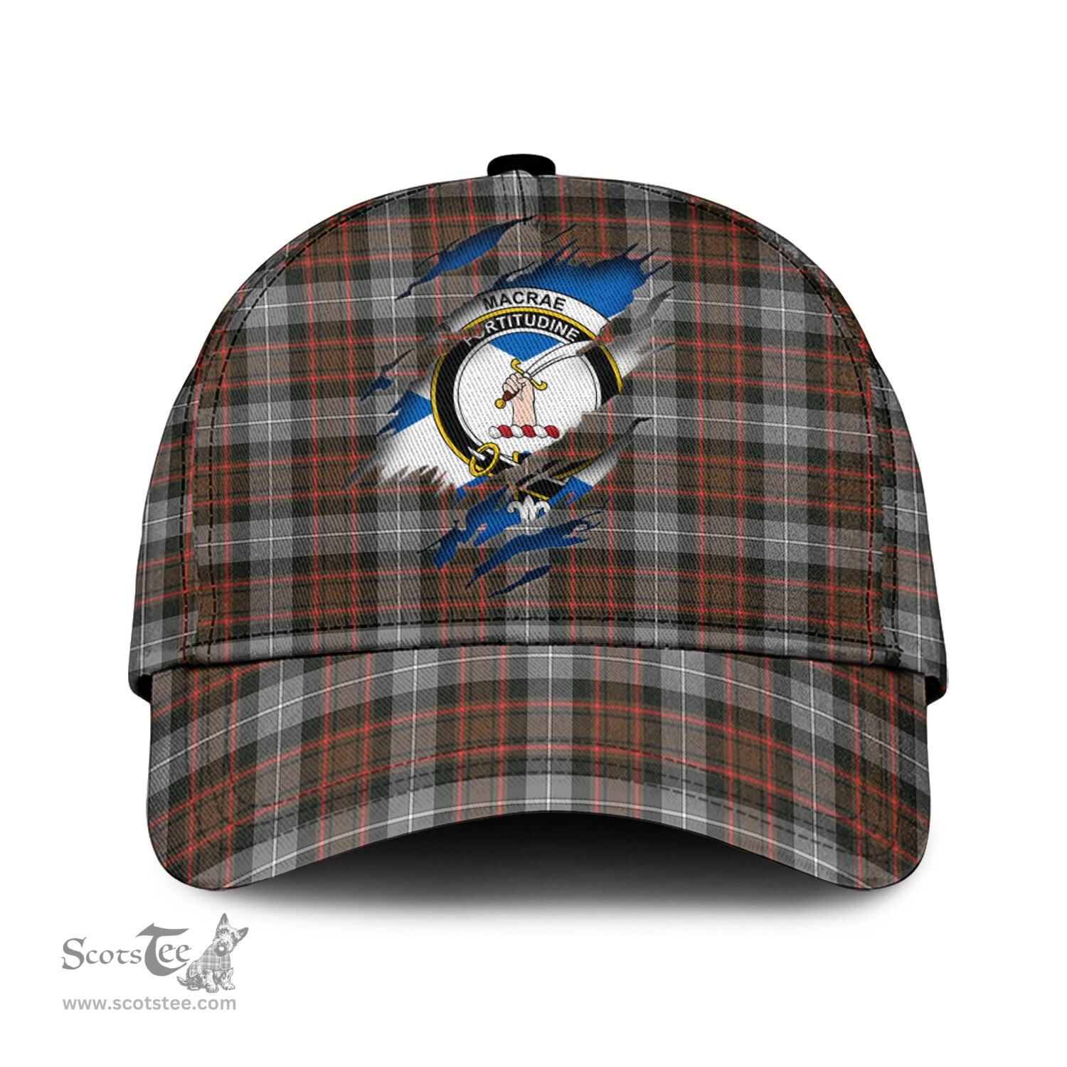 Scottish MacRae Hunting Weathered Family Crest In Me Style Tartan Cap ScotsTee Shop - Tartan Plaid - scotstee.com
