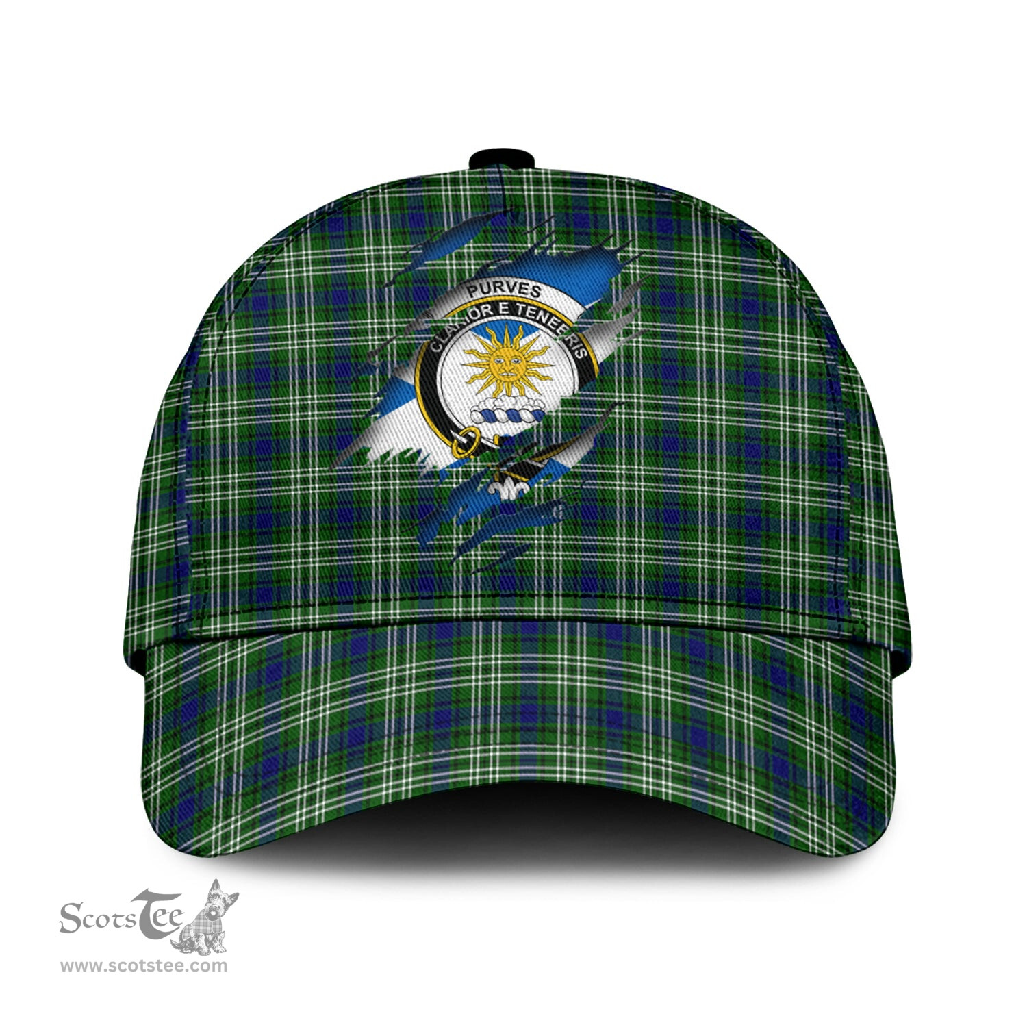 Scottish Purves Family Crest In Me Style Tartan Cap ScotsTee Shop - Tartan Plaid - scotstee.com