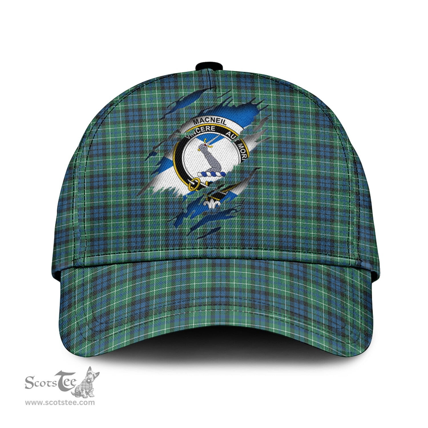 Scottish MacNeil of Colonsay Ancient Family Crest In Me Style Tartan Cap ScotsTee Shop - Tartan Plaid - scotstee.com