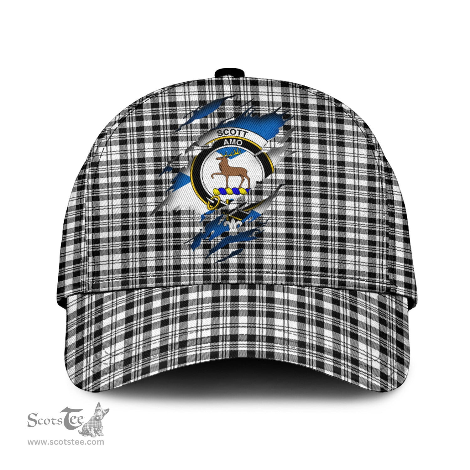 Scottish Scott Black White Family Crest In Me Style Tartan Cap ScotsTee Shop - Tartan Plaid - scotstee.com