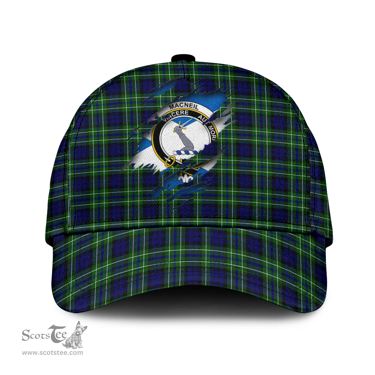 Scottish MacNeil of Colonsay Modern Family Crest In Me Style Tartan Cap ScotsTee Shop - Tartan Plaid - scotstee.com