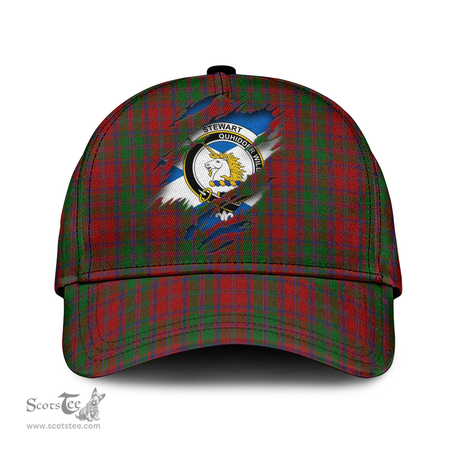 Scottish Stewart of Appin Family Crest In Me Style Tartan Cap ScotsTee Shop - Tartan Plaid - scotstee.com