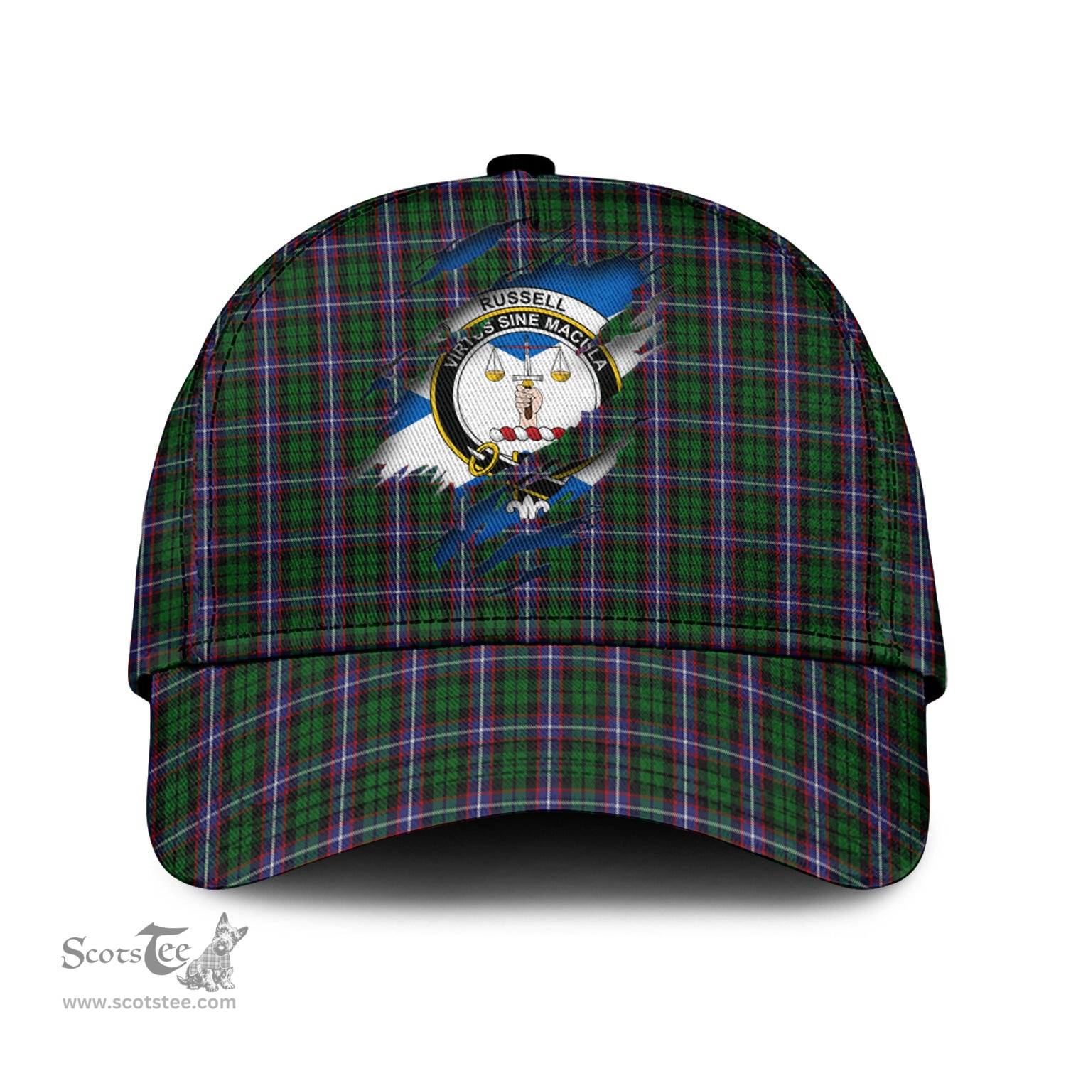 Scottish Russell Family Crest In Me Style Tartan Cap ScotsTee Shop - Tartan Plaid - scotstee.com