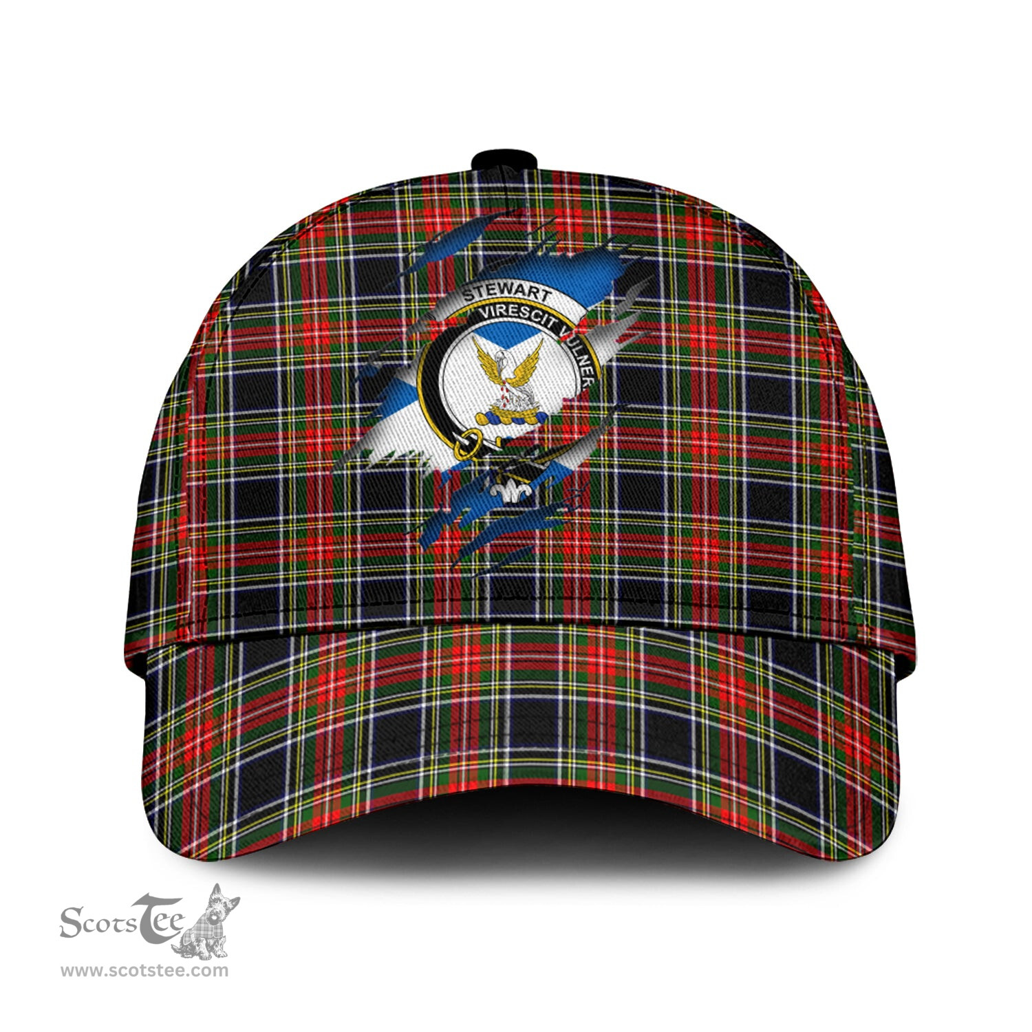 Scottish Stewart Black Family Crest In Me Style Tartan Cap ScotsTee Shop - Tartan Plaid - scotstee.com