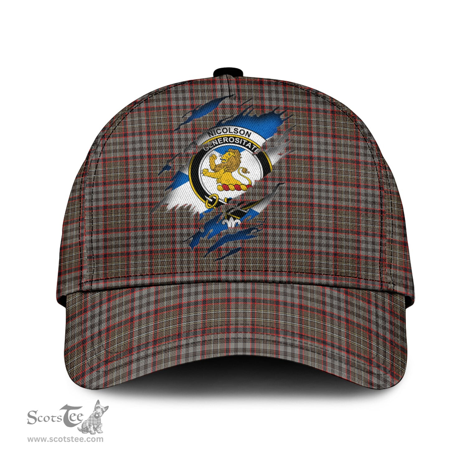 Scottish Nicolson Hunting Weathered Family Crest In Me Style Tartan Cap ScotsTee Shop - Tartan Plaid - scotstee.com