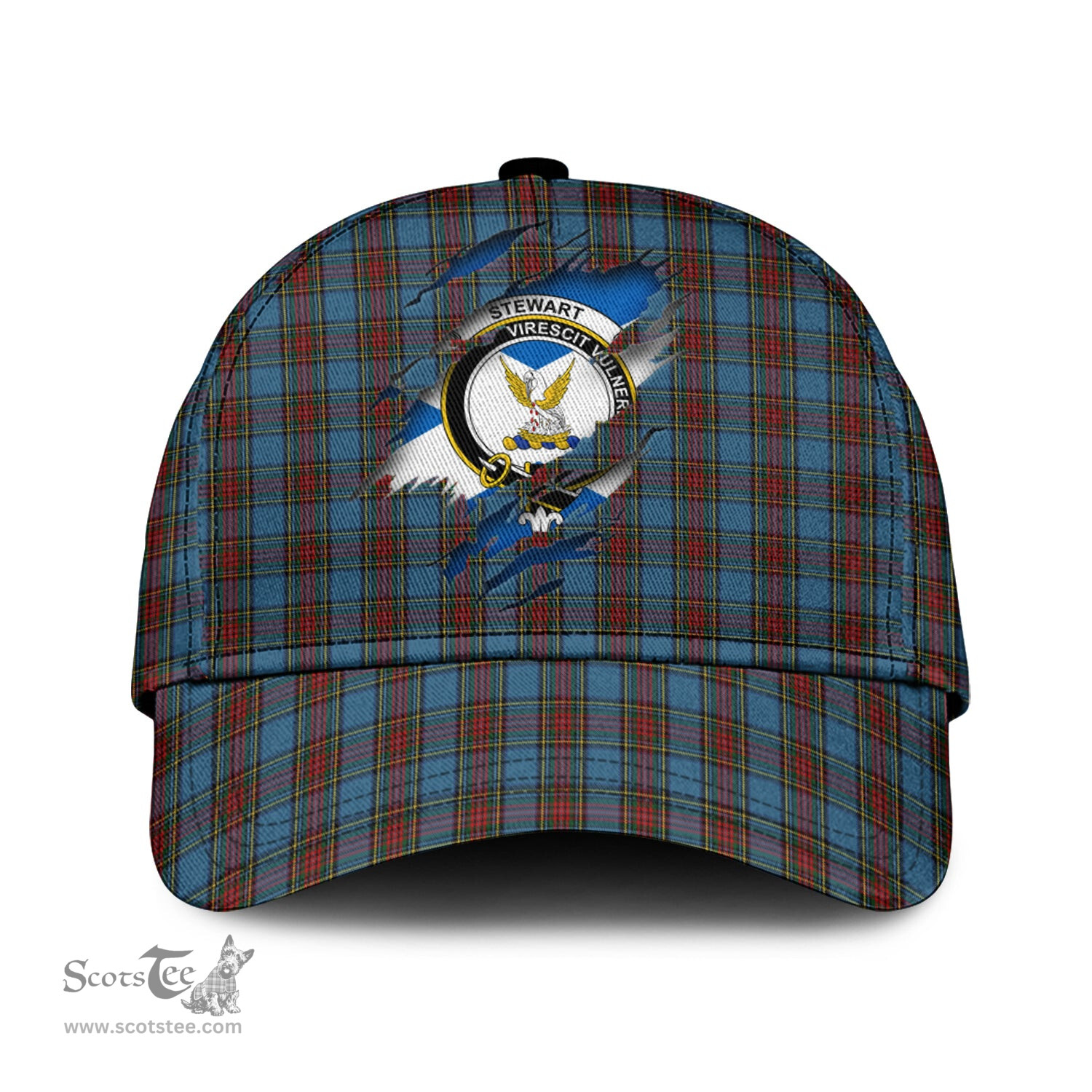 Scottish Stewart Royal Blue Family Crest In Me Style Tartan Cap ScotsTee Shop - Tartan Plaid - scotstee.com